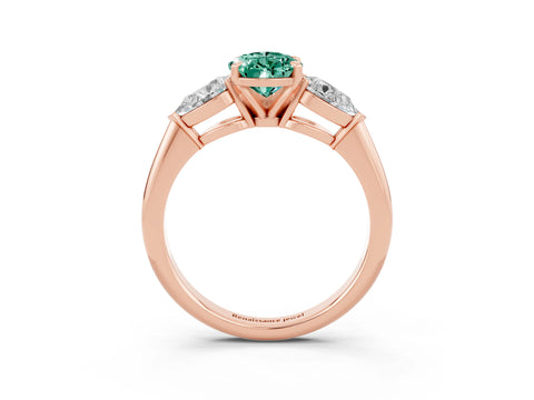 Rose gold Three-Stone Pear Cut Green Sapphire Ring with Pear Side Stones and Four-Prong Setting_3