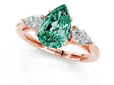 Rose gold Three-Stone Pear Cut Green Sapphire Ring with Pear  Side Stones in Four-Prong Setting_13