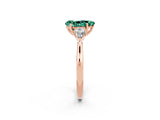 Rose gold Three-Stone Pear Cut Green Sapphire Ring with Pear  Side Stones in Four-Prong Setting_14