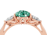 Rose gold Three-Stone Pear Cut Green Sapphire Ring with Pear  Side Stones in Four-Prong Setting_16