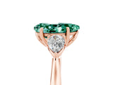 Rose gold Three-Stone Pear Cut Green Sapphire Ring with Pear  Side Stones in Four-Prong Setting_17