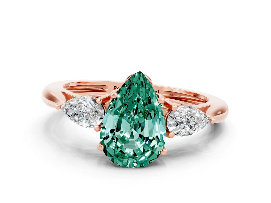 Rose gold Three-Stone Pear Cut Green Sapphire Ring with Pear  Side Stones in Four-Prong Setting_36