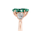Rose gold Three-Stone Pear Cut Green Sapphire Ring with Pear  Side Stones in Four-Prong Setting_41