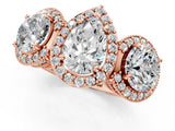 Rose gold Three-Stone Pear Cut Halo Diamond Milgrain Band with Four-Prong Setting_4
