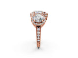 Rose gold Three-Stone Pear Cut Halo Diamond Milgrain Band with Four-Prong Setting_5