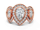 Rose gold Three-Stone Pear Cut Halo Pavé Diamond Ring_3