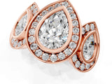 Rose gold Three-Stone Pear Cut Halo Pavé Diamond Ring_4