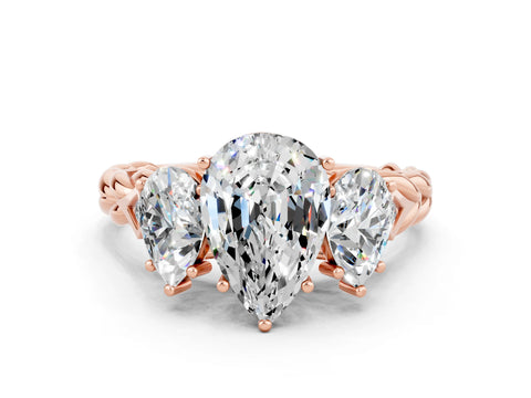 Rose gold Three-Stone Pear Cut Moissanite Braided Band Ring with Four-Prong Setting_12