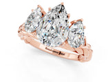 Rose gold Three-Stone Pear Cut Moissanite Braided Band Ring with Four-Prong Setting_13