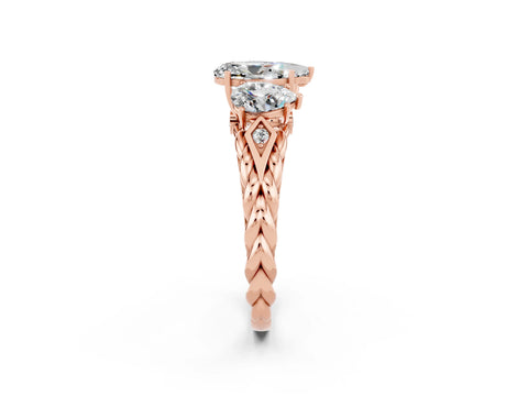 Rose gold Three-Stone Pear Cut Moissanite Braided Band Ring with Four-Prong Setting_14