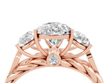 Rose gold Three-Stone Pear Cut Moissanite Braided Band Ring with Four-Prong Setting_16