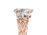 Rose gold Three-Stone Pear Cut Moissanite Braided Band Ring with Four-Prong Setting_17