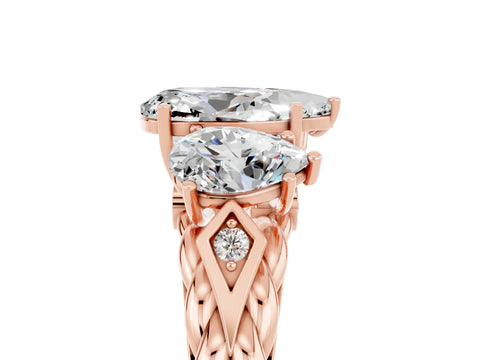 Rose gold Three-Stone Pear Cut Moissanite Braided Band Ring with Four-Prong Setting_17