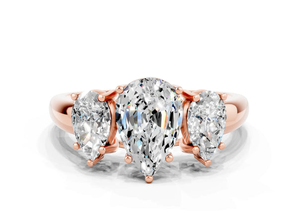 Rose gold Three-Stone Pear Cut Moissanite Engagement Ring with Prong Setting