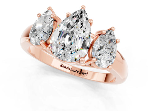 Rose gold Three-Stone Pear Cut Moissanite Engagement Ring with Prong Setting_1