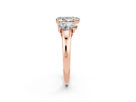 Rose gold Three-Stone Pear Cut Moissanite Engagement Ring with Prong Setting_2