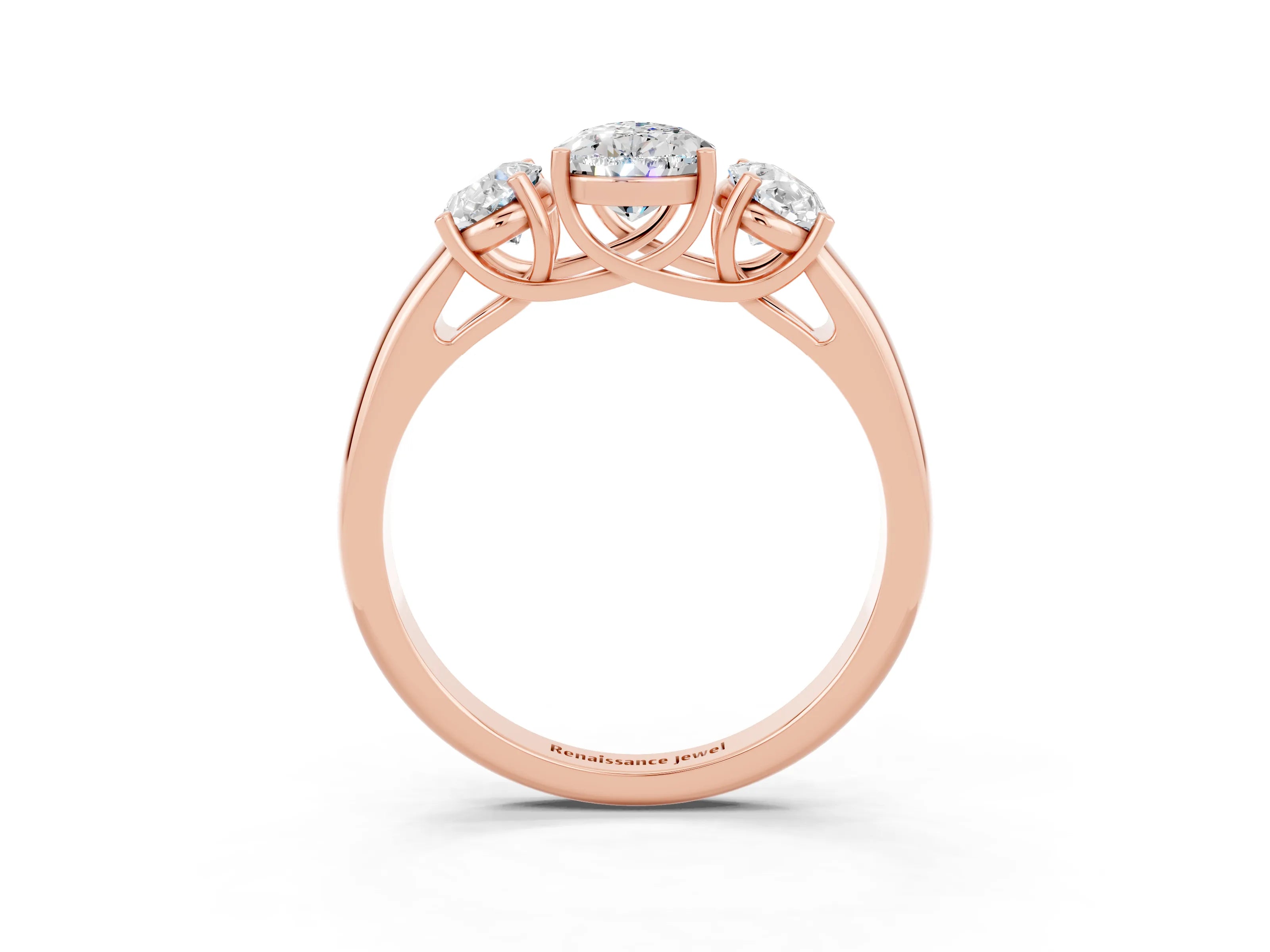 Rose gold Three-Stone Pear Cut Moissanite Engagement Ring with Prong Setting_3
