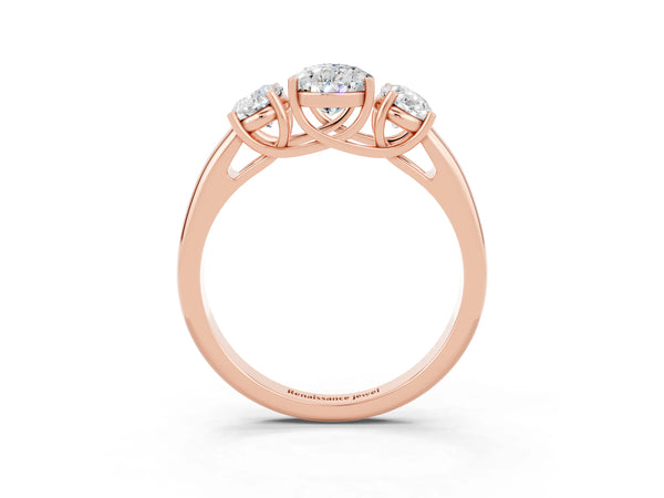 Rose gold Three-Stone Pear Cut Moissanite Engagement Ring with Prong Setting