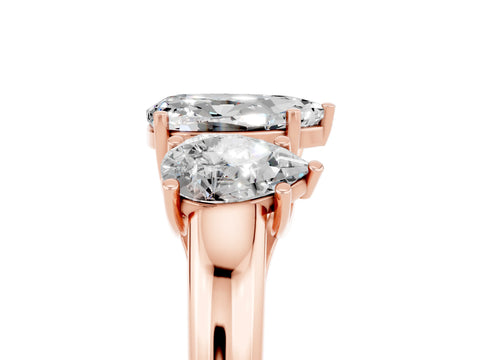 Rose gold Three-Stone Pear Cut Moissanite Engagement Ring with Prong Setting_5