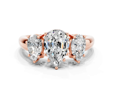 Rose gold Three-Stone Pear Cut Moissanite Engagement Ring with Prong Setting