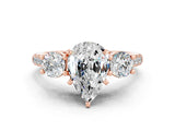 Rose gold Three-Stone Pear Cut Moissanite Pavé Band with Four-Prong Setting