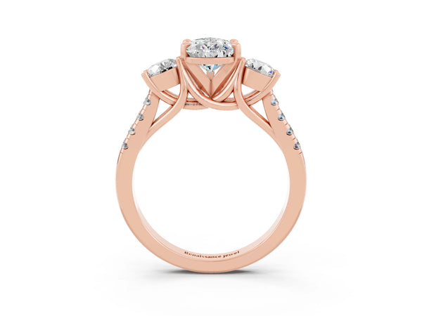 Rose gold Three-Stone Pear Cut Moissanite Pavé Band with Four-Prong Setting