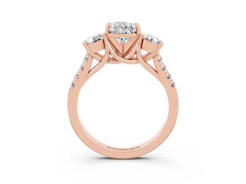 Rose gold Three-Stone Pear Cut Moissanite Pavé Band with Four-Prong Setting_3