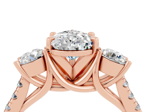 Rose gold Three-Stone Pear Cut Moissanite Pavé Band with Four-Prong Setting_4
