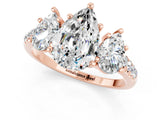 Rose gold Three-Stone Pear Cut Moissanite Ring with Pavé Band and Prong Setting_13