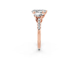 Rose gold Three-Stone Pear Cut Moissanite Ring with Pavé Band and Prong Setting_14