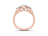 Rose gold Three-Stone Pear Cut Moissanite Ring with Pavé Band and Prong Setting_15