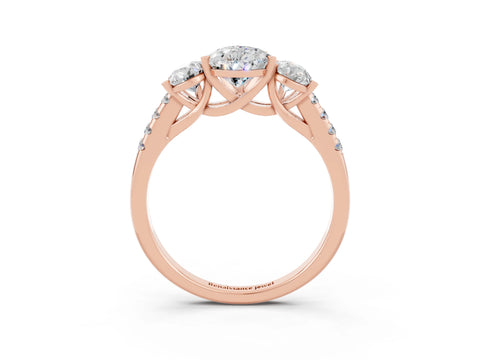 Rose gold Three-Stone Pear Cut Moissanite Ring with Pavé Band and Prong Setting_15