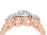 Rose gold Three-Stone Pear Cut Moissanite Ring with Pavé Band and Prong Setting_16