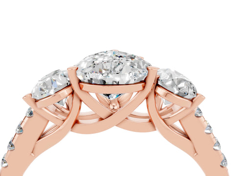 Rose gold Three-Stone Pear Cut Moissanite Ring with Pavé Band and Prong Setting_16