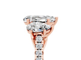 Rose gold Three-Stone Pear Cut Moissanite Ring with Pavé Band and Prong Setting_17