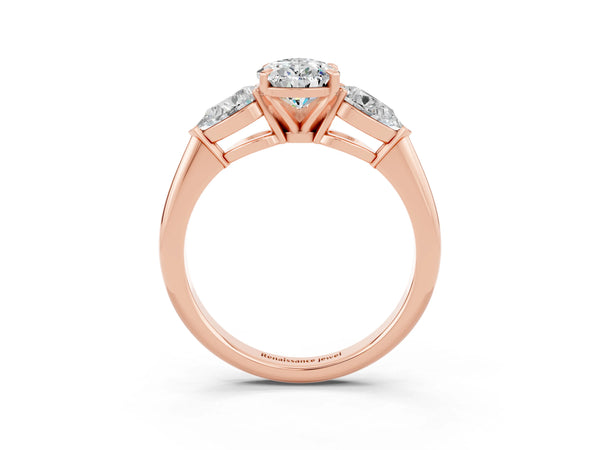 Rose gold Three-Stone Pear Cut Moissanite Ring with Pear Side Stones and Four-Prong Setting
