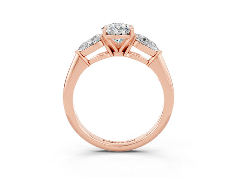 Rose gold Three-Stone Pear Cut Moissanite Ring with Pear Side Stones and Four-Prong Setting_3