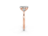 Rose gold Three-Stone Pear Cut Moissanite Ring with Pear  Side Stones in Four-Prong Setting_14
