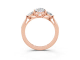 Rose gold Three-Stone Pear Cut Moissanite Ring with Pear  Side Stones in Four-Prong Setting_15
