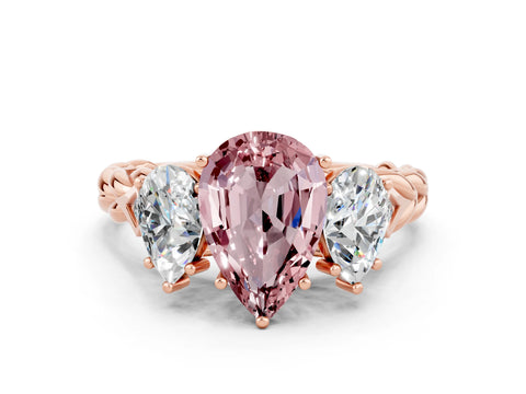Rose gold Three-Stone Pear Cut Morganite Braided Band Ring with Four-Prong Setting_12