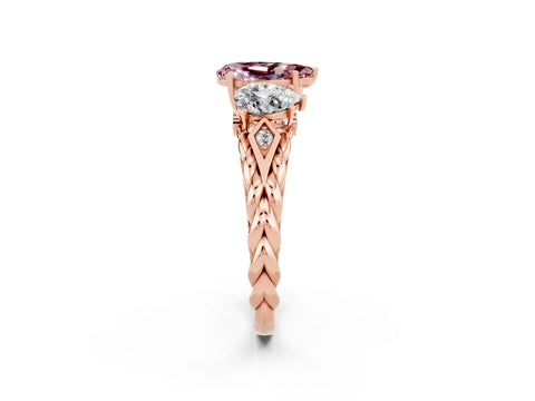 Rose gold Three-Stone Pear Cut Morganite Braided Band Ring with Four-Prong Setting_14