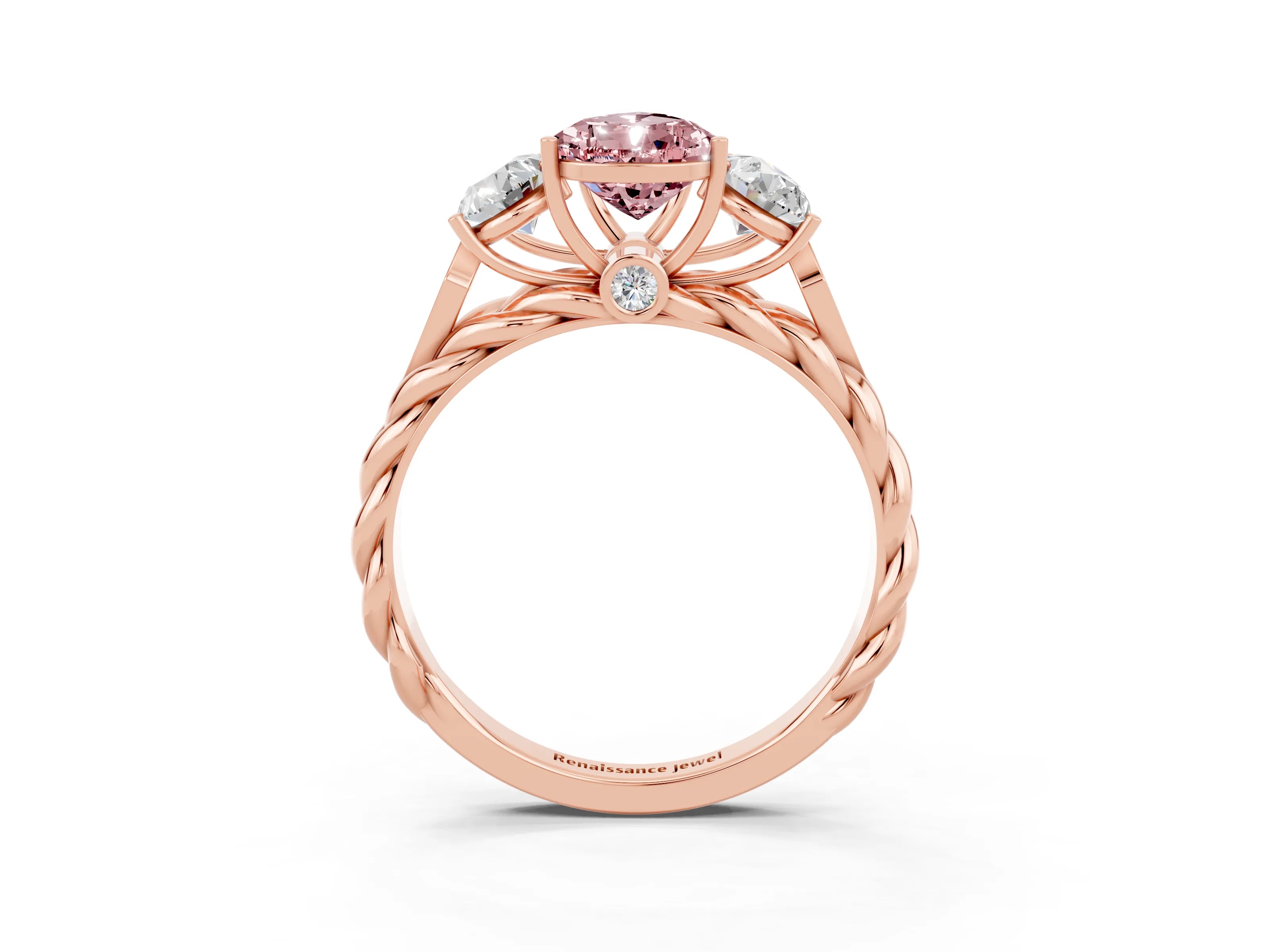 Rose gold Three-Stone Pear Cut Morganite Braided Band Ring with Four-Prong Setting_15