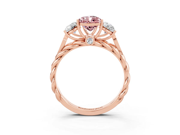 Rose gold Three-Stone Pear Cut Morganite Braided Band Ring with Four-Prong Setting