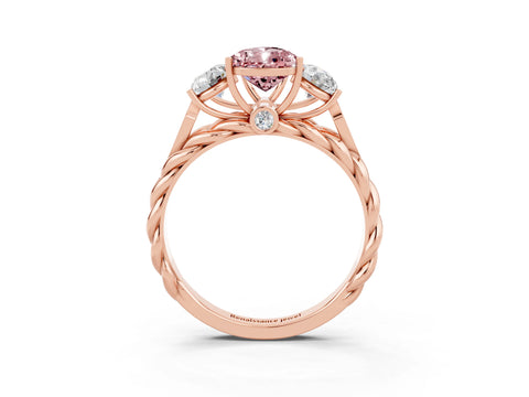 Rose gold Three-Stone Pear Cut Morganite Braided Band Ring with Four-Prong Setting_15