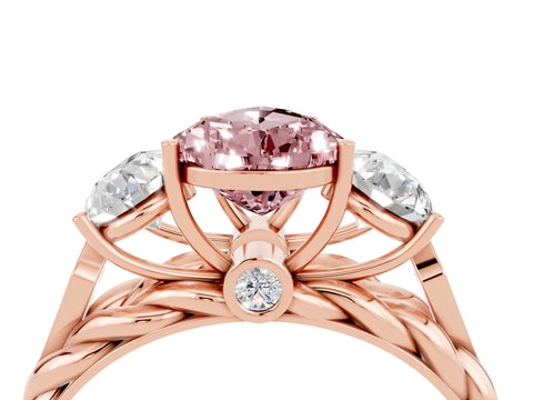 Rose gold Three-Stone Pear Cut Morganite Braided Band Ring with Four-Prong Setting_16