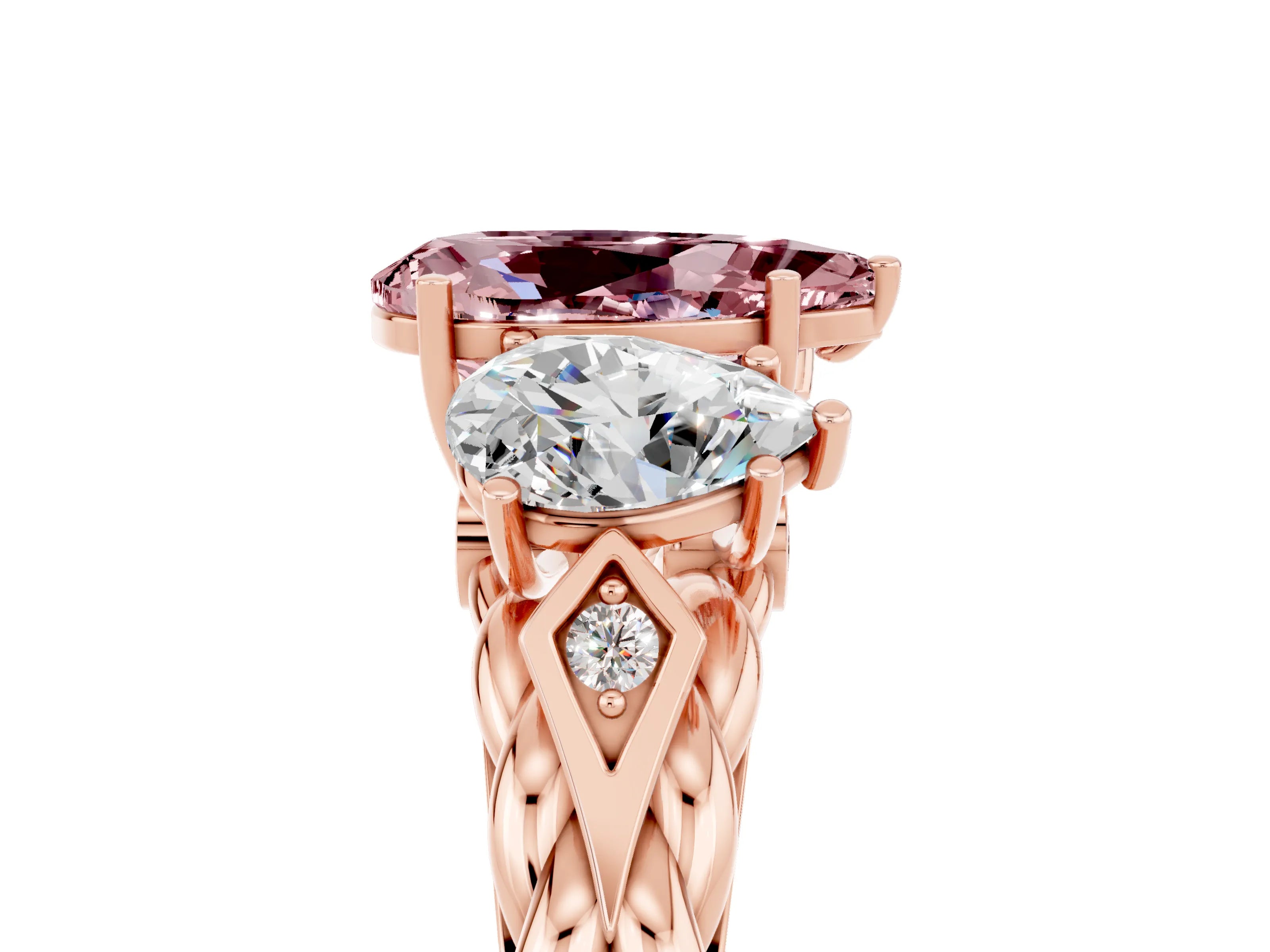 Rose gold Three-Stone Pear Cut Morganite Braided Band Ring with Four-Prong Setting_17