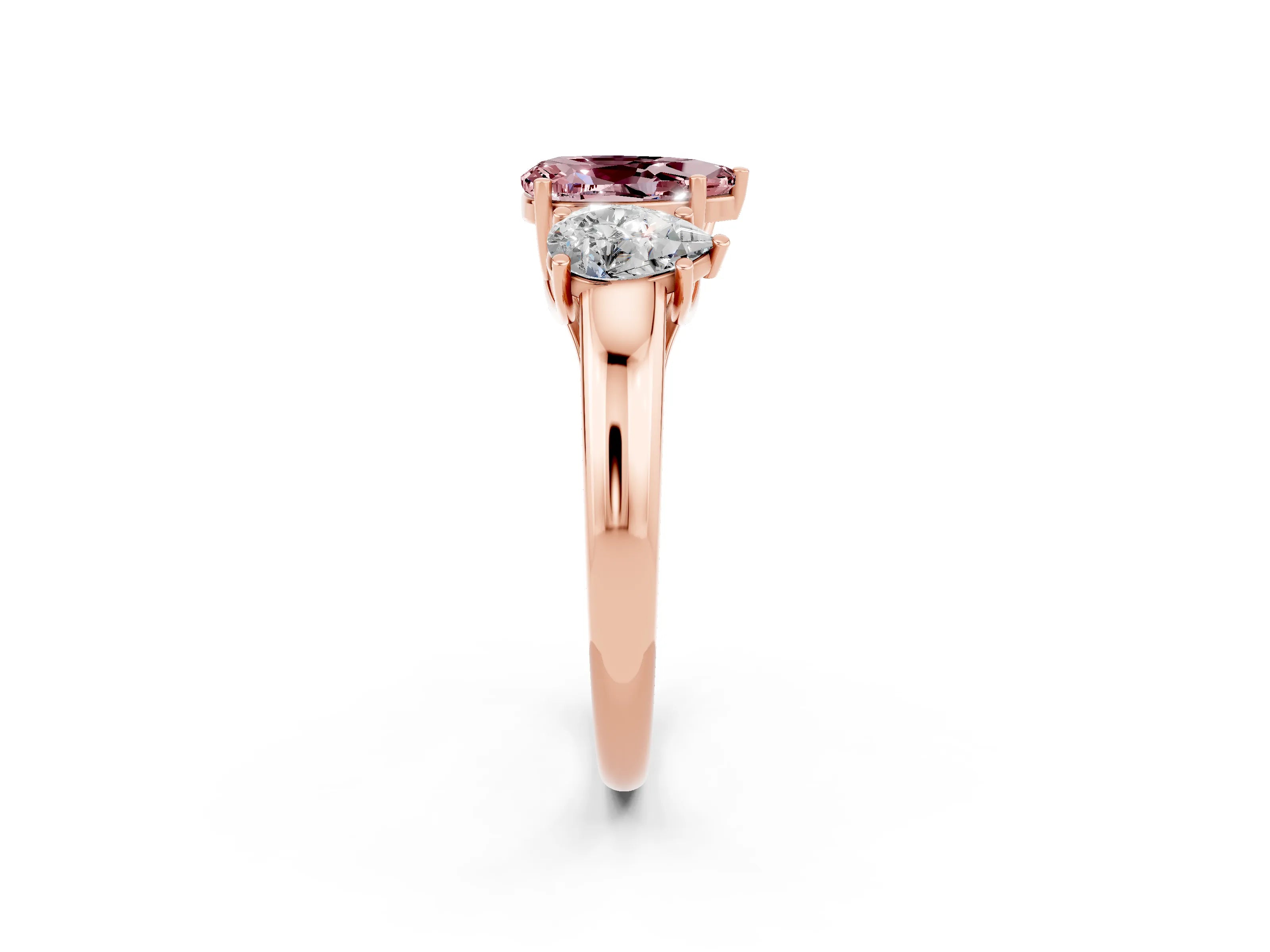 Rose gold Three-Stone Pear Cut Morganite Engagement Ring with Prong Setting_2
