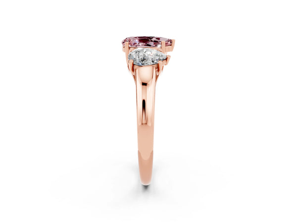 Rose gold Three-Stone Pear Cut Morganite Engagement Ring with Prong Setting
