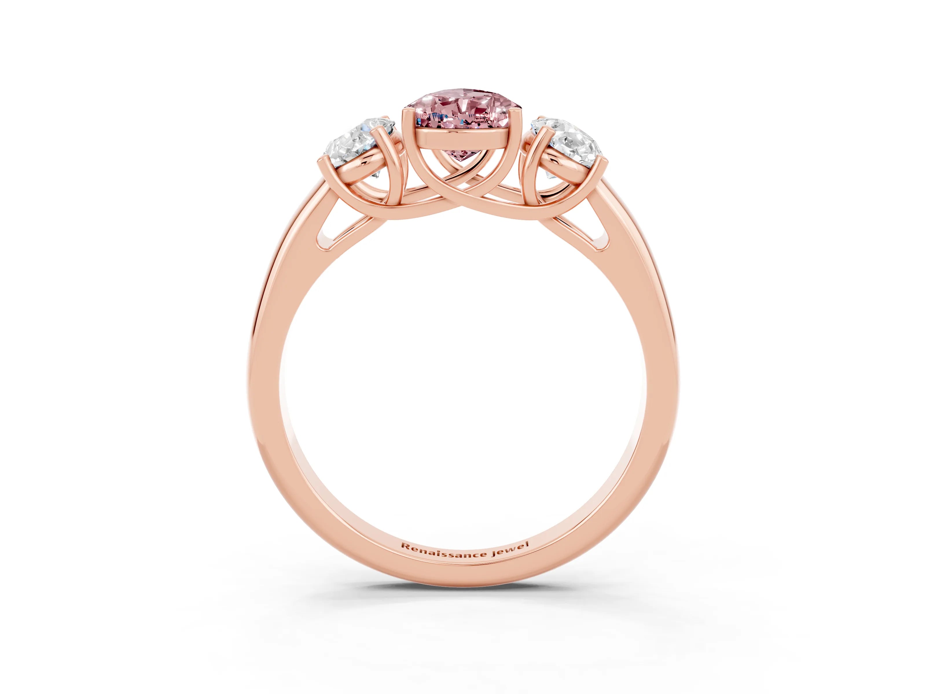 Rose gold Three-Stone Pear Cut Morganite Engagement Ring with Prong Setting_3