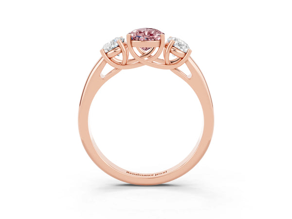 Rose gold Three-Stone Pear Cut Morganite Engagement Ring with Prong Setting